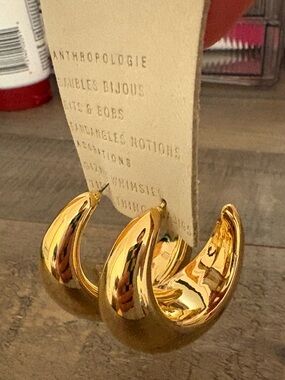 Anthropologie Shiny Gold Crescent Hoop Earrings